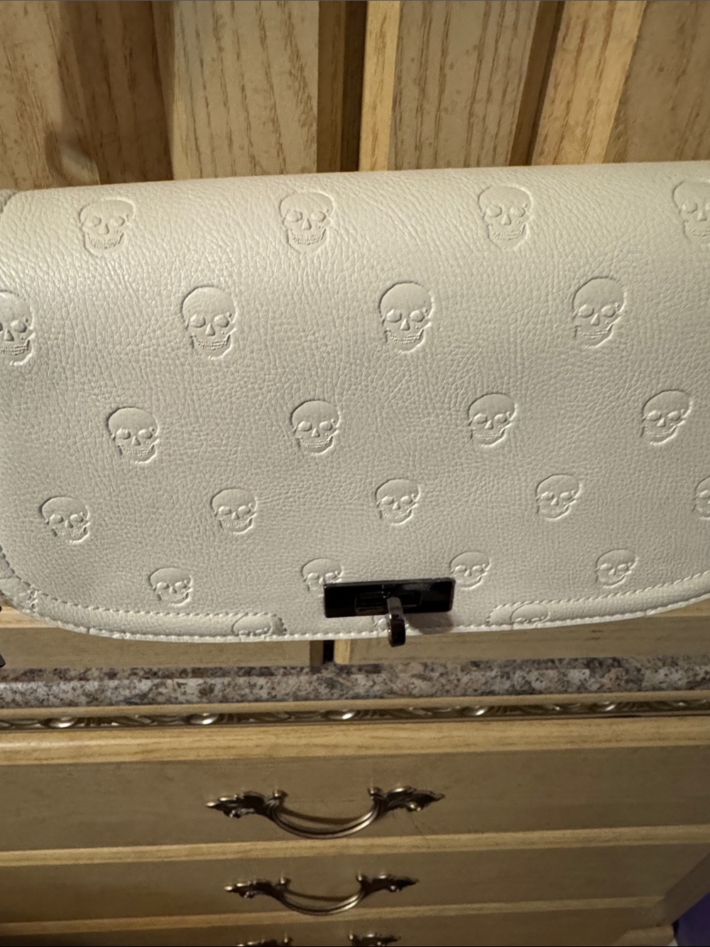 Women's White Embossed Skull Leather Crossbody or Shoulder Bag - Picture 4 of 11